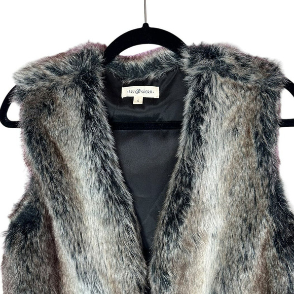 Blu Spero Faux Fur Vest Mob Wife Double Hook Closure 70s Disco Size Small - Picture 2 of 6
